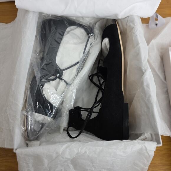 JIMMY CHOO Vernie Black Suede Lace Up Ballet Flat Shoes Size 38.5 - Picture 12 of 16